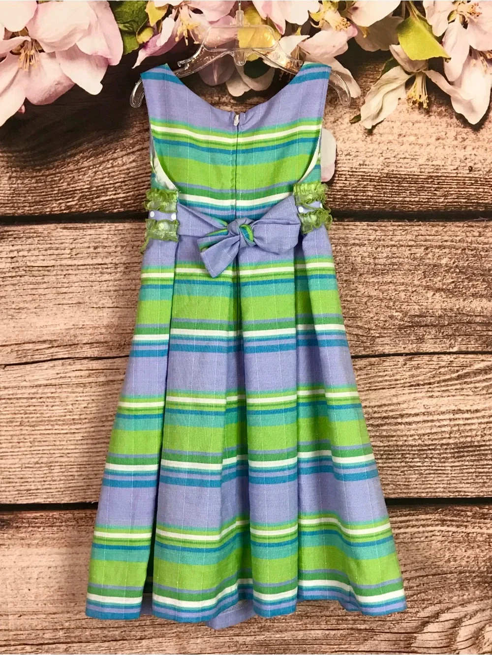 Toddler Girls Green A-Line Bow Zip Up Dress 4Y